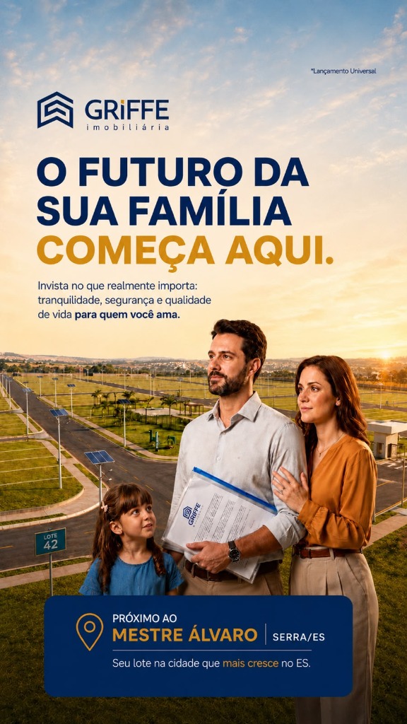 Família olhando a área do loteamento no Pôr do Sol